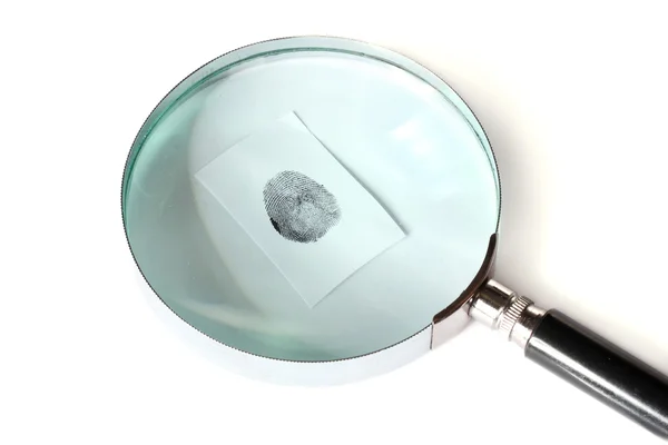 虫眼鏡と白で隔離される指紋 — ストック写真