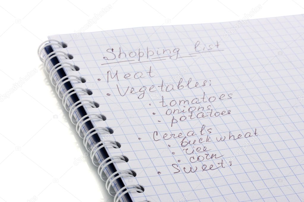 Shoping list isolated on white