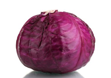 Whole red cabbage isolated on white