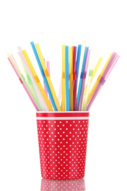 Red glass with straws isolated on white clipart