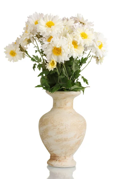 Beautiful bouquet of daisies in vase isolated on white — Stock Photo, Image