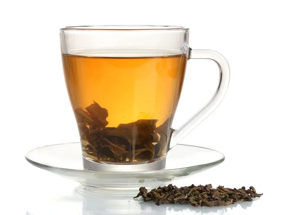 Grönt te i glas cup isolerad på vit — Stockfoto
