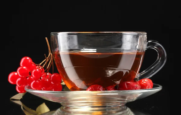 Glas Viburnum schwarzer Tee in Tasse isoliert auf schwarz — Stockfoto