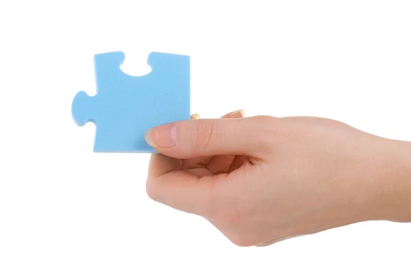 Hand and puzzle, isolated on white — Stock Photo, Image