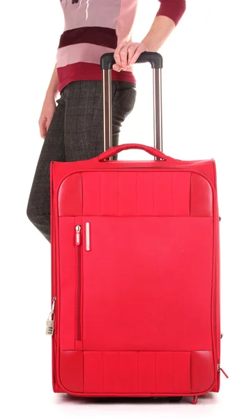 Reisende mit einem Koffer isoliert auf weiß — Stockfoto