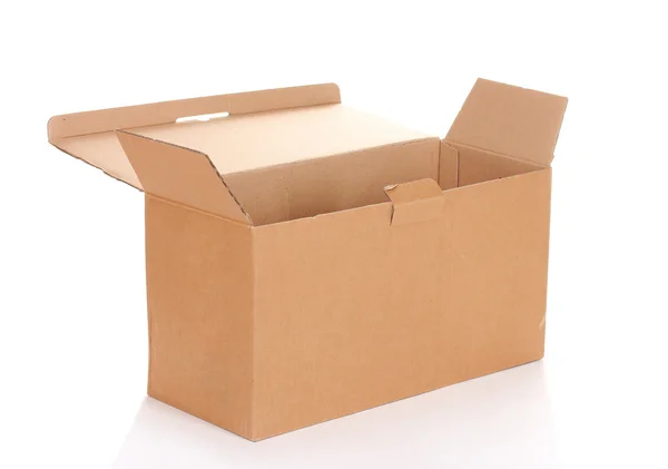 Open cardboard box isolated on white — Stock Photo, Image