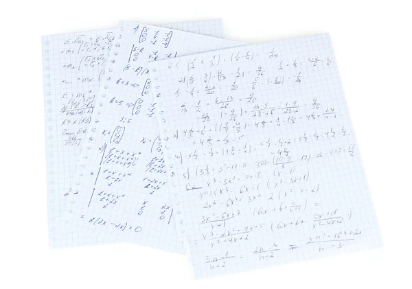 stock image Math, physics and geometry on copybook page isolated on white