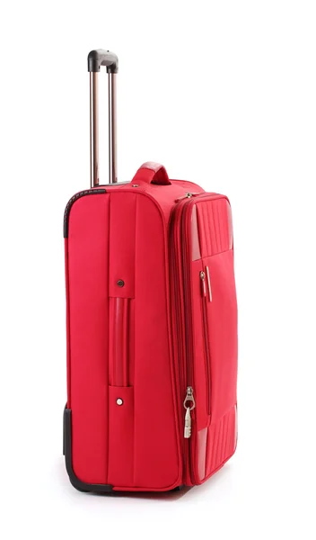 Κόκκινη βαλίτσα απομονωμένη σε ένα λευκό — Φωτογραφία Αρχείου