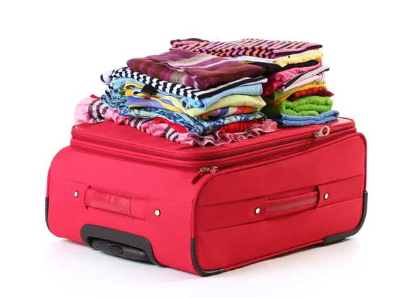 ? 服白で隔離を赤い losed スーツケース — ストック写真