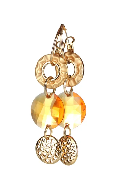 Earrings with yellow stone isolated on the white — Stock Photo, Image