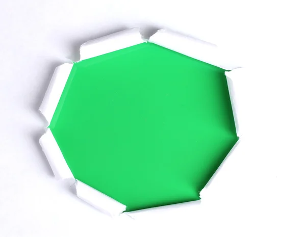 Papel rasgado com fundo verde — Fotografia de Stock