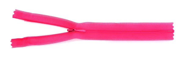 白で隔離されるピンクのジッパー — ストック写真