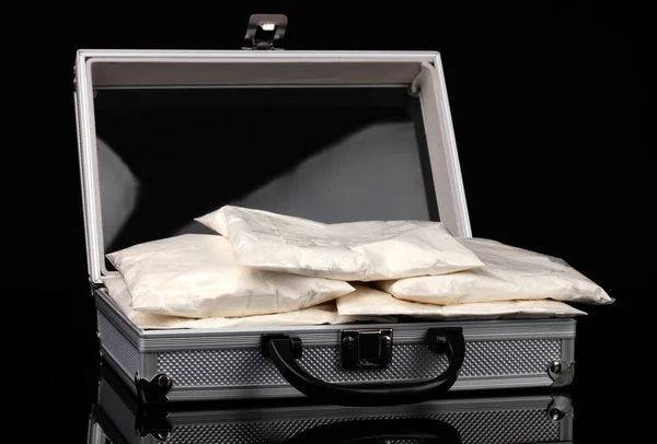 stock image Сocaine in a suitcase on grey background