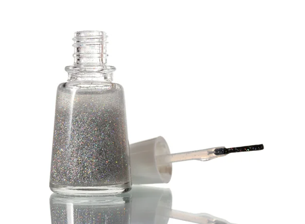 Zilveren nagellak met sparkles geïsoleerd op wit — Stockfoto