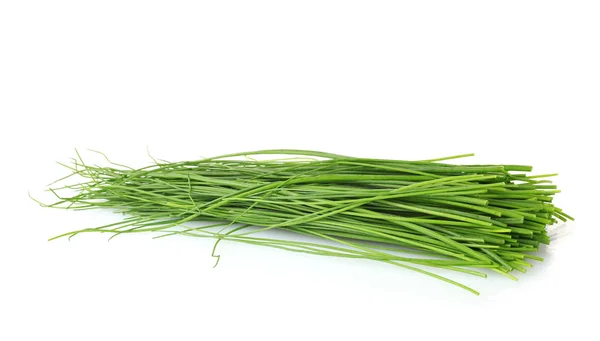 Piękna zielona cebula szczypiorek na białym tle — Zdjęcie stockowe