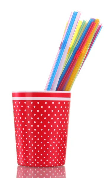 Red glass with straws isolated on white — Stock Photo, Image