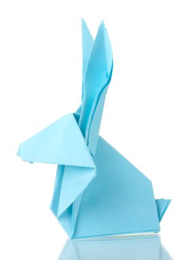 beyaz izole mavi kağıt origami tavşan