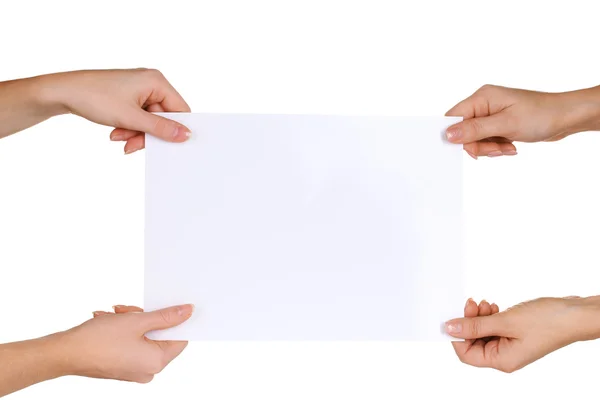 Руки і папір ізольовані на білому — стокове фото