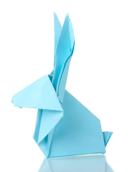 Králík Origami papír modrý izolovaných na bílém — Stock fotografie