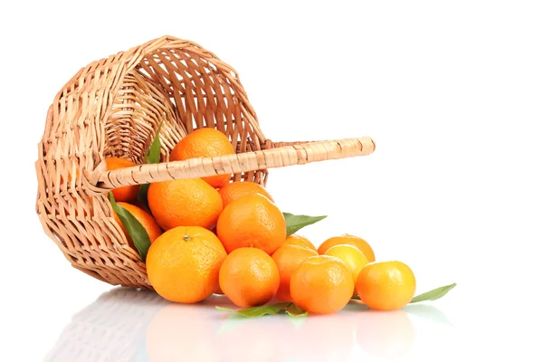 Tangeriner med blad i en vacker korg isolerad på vit — Stockfoto