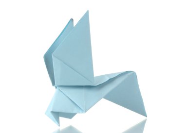 beyaz izole mavi kağıt origami güvercin