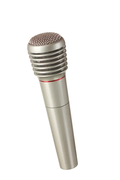Shiny grey iron microphone isolated on white — Stock Photo, Image