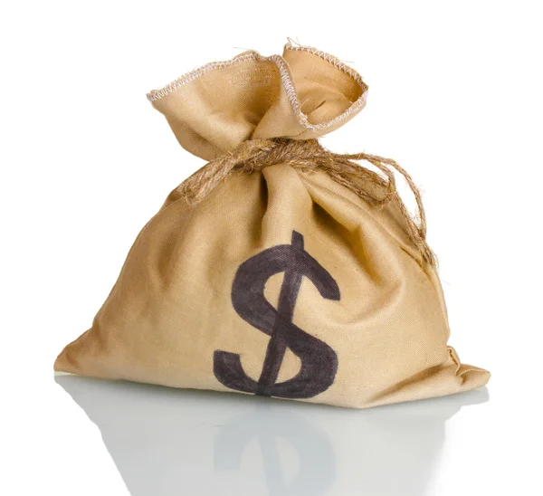 Una bolsa con un signo de dólar aislado en blanco —  Fotos de Stock
