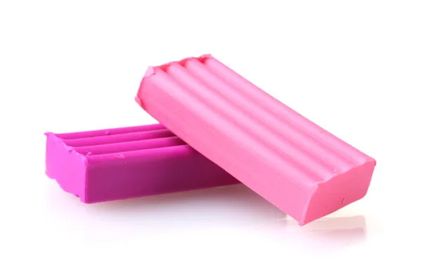 Children bright pink plasticine isolated on white — Stock Photo, Image