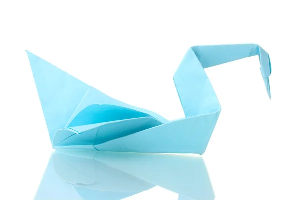 Origami cisne del papel azul aislado sobre blanco —  Fotos de Stock