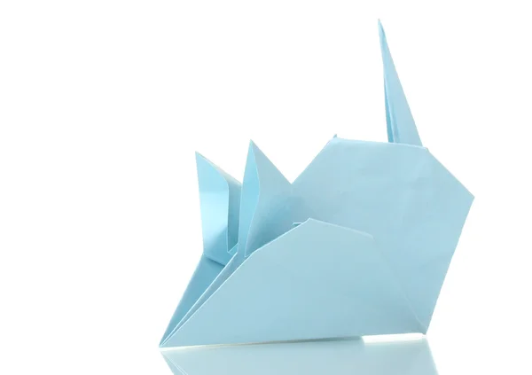 Мышь оригами из голубой бумаги, изолированной на белом — стоковое фото