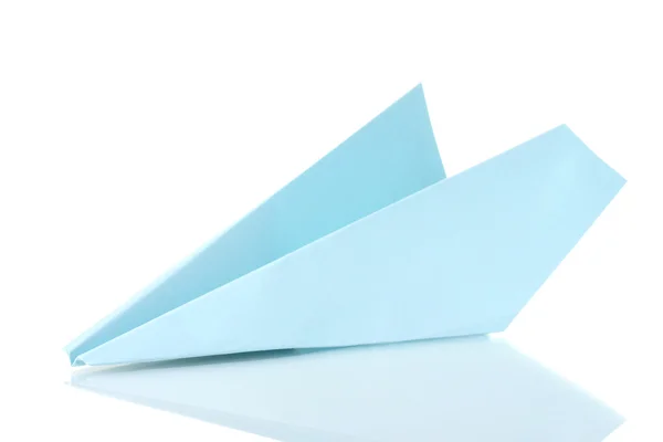 Origami samolot z niebieskiego papieru na białym tle — Zdjęcie stockowe