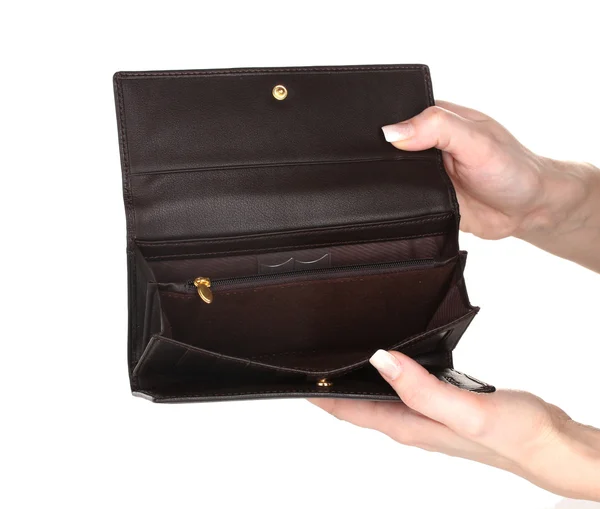 Womens handväska i händer isolerad på vit — Stockfoto