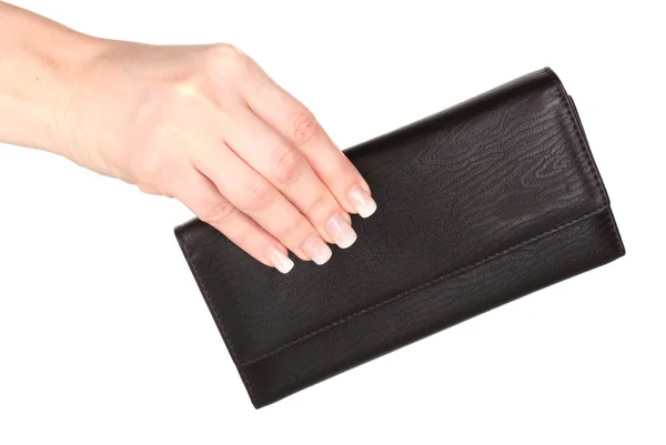 Womens handväska i hand isolerad på vit — Stockfoto
