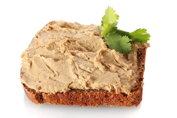 Pate fresco no pão isolado no branco — Fotografia de Stock