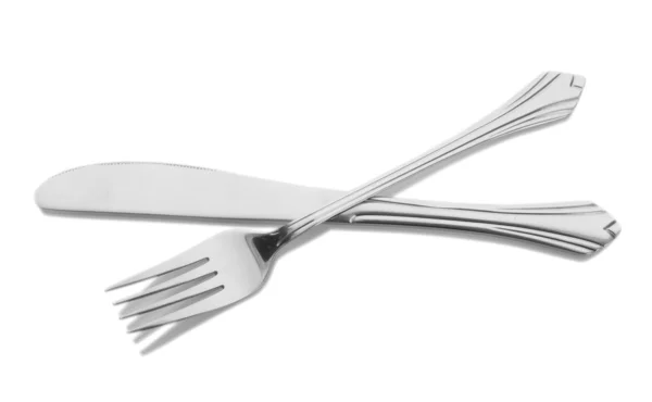 Tenedor y cuchillo de plata aislados en blanco —  Fotos de Stock