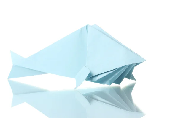 Origami fish out of the blue paper isolated on white — Stock Photo, Image