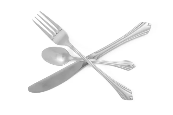 Tenedor de plata y cuchara, cuchillo aislado en blanco —  Fotos de Stock