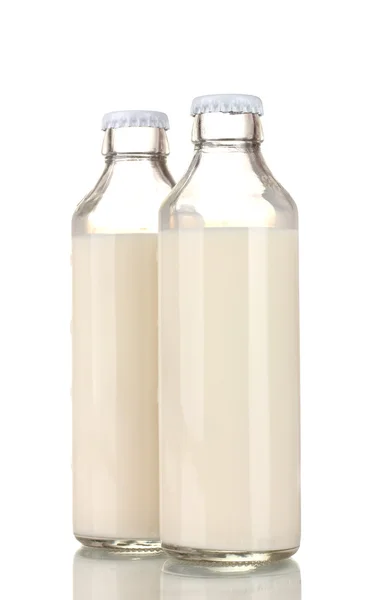 Två flaska mjölk isolerad på vit — Stockfoto