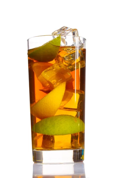 Iced tea with lemon and lime isolated on white — Stock Photo, Image