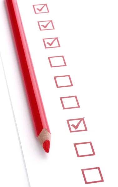 Checklist and red pencil closeup — Stock Photo, Image