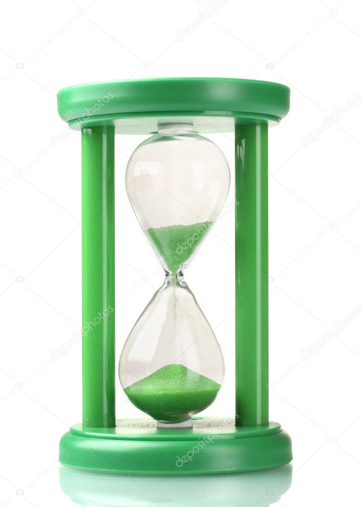 Green hourglass isolated on white