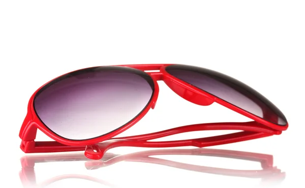 Frauen mit roter Sonnenbrille isoliert auf weißem Grund — Stockfoto