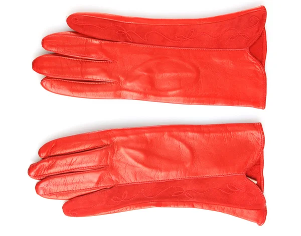 白で隔離される美しい赤い革手袋 — ストック写真