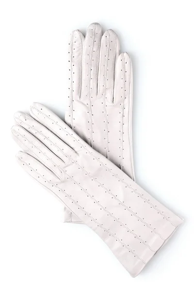 Beautiful gray leather female gloves isolated on white — Stock Photo, Image