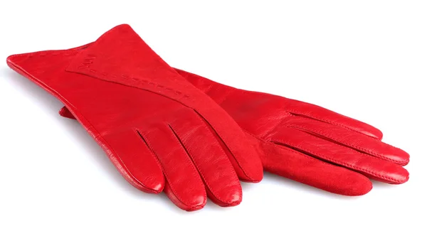 Όμορφη κόκκινη Δερμάτινη γυναικεία γάντια απομονωθεί σε λευκό — Φωτογραφία Αρχείου