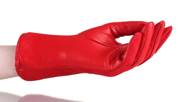Women hand in red leather glove isolated on white — Stock Photo, Image