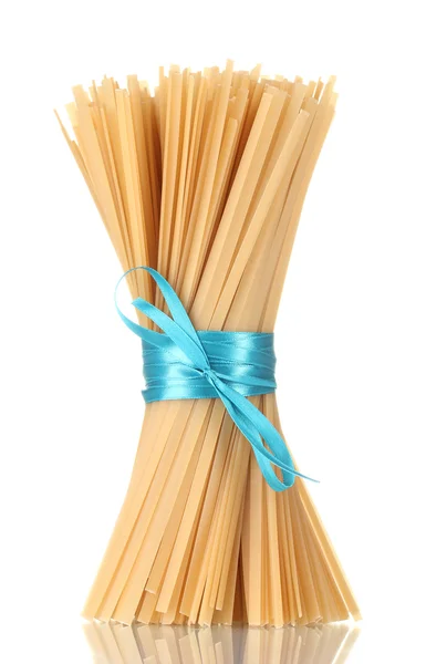 stock image Bunch of spaghetti with ribbon isolated on white