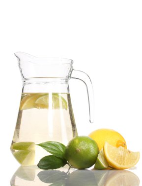 Pitcher of lemonade, lime and lemon isolated on white clipart