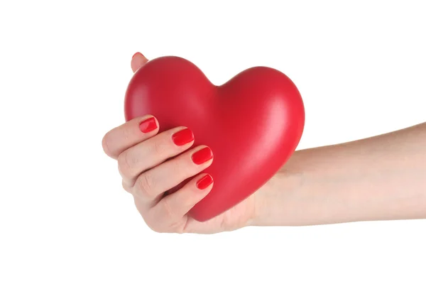 Červené srdce v ruce Zenske izolované na bílém — Stock fotografie