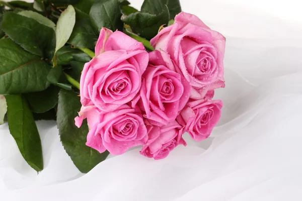 stock image Many pink roses in a white cloth isolated on white